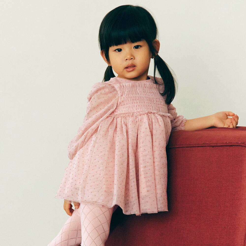 Abel & Lula-Baby Girls Pink Dotted & Sparkle Tulle Dress | Childrensalon Outlet