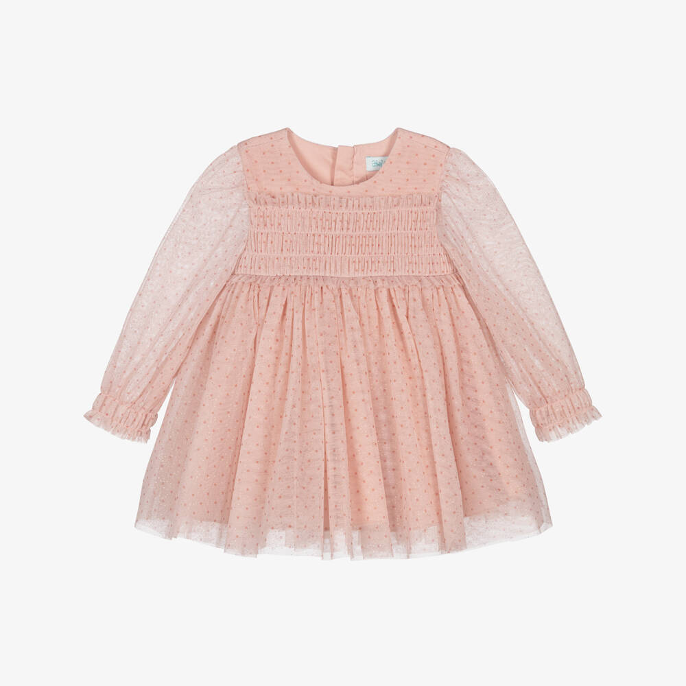 Abel & Lula-Baby Girls Pink Dotted & Sparkle Tulle Dress | Childrensalon Outlet