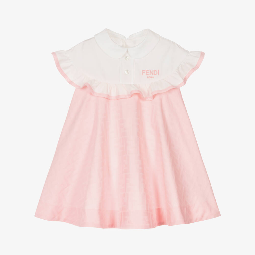 Fendi-Baby Girls Pink FF Jacquard Dress | Childrensalon Outlet
