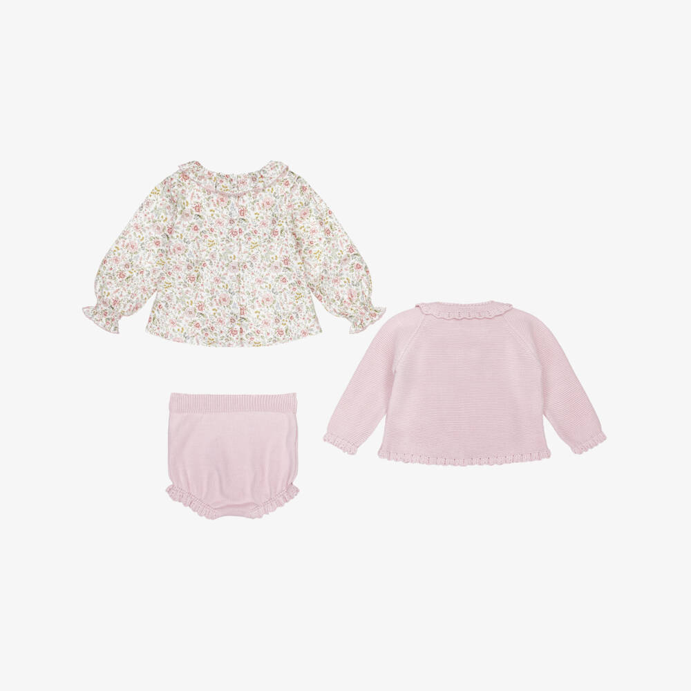 Artesanía Granlei-Baby Girls Pink Floral Blouse & Knitted Shorts Set | Childrensalon Outlet