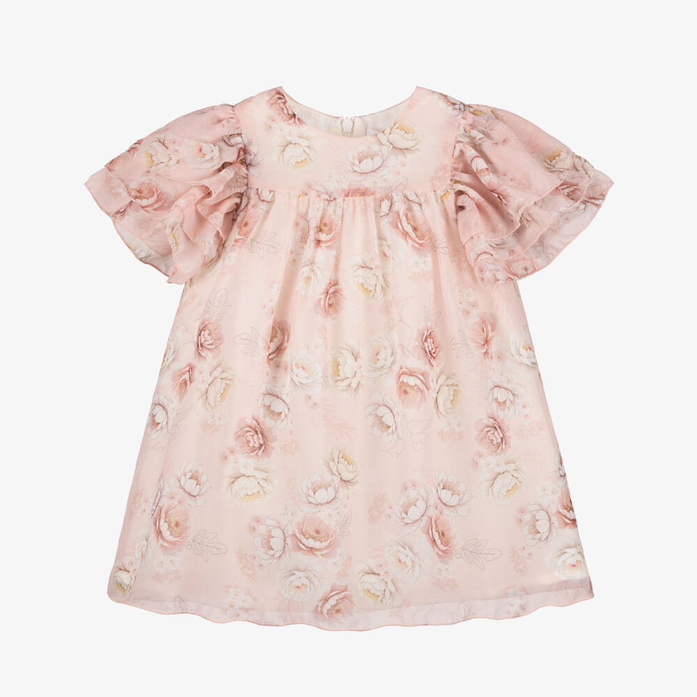 EIRENE-Платье из розового шифона с цветочным узором для девочек | Childrensalon Outlet
