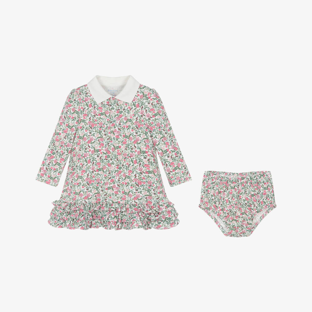 Ralph Lauren-Baby Girls Pink & Green Floral Cotton Jersey Polo Dress | Childrensalon Outlet