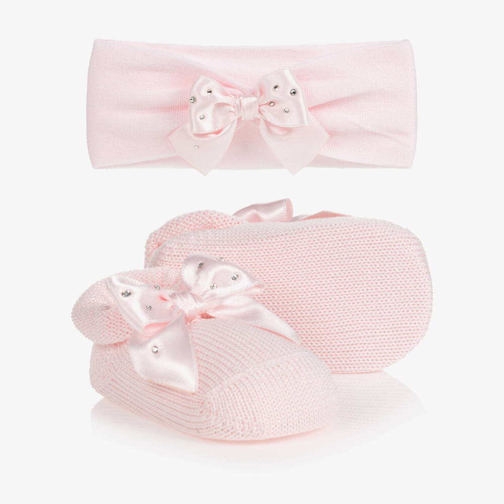Story Loris-Baby Girls Pink Headband & Booties Gift Set | Childrensalon Outlet