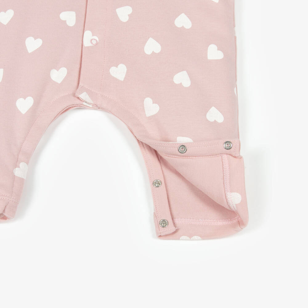 Petit Bateau-Baby Girls Pink Heart Print Cotton Romper | Childrensalon Outlet