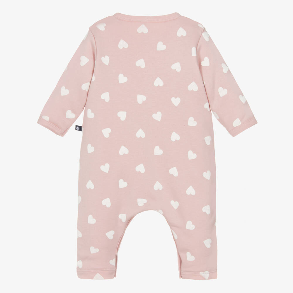 Petit Bateau-Baby Girls Pink Heart Print Cotton Romper | Childrensalon Outlet