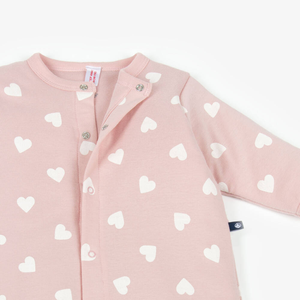 Petit Bateau-Baby Girls Pink Heart Print Cotton Romper | Childrensalon Outlet