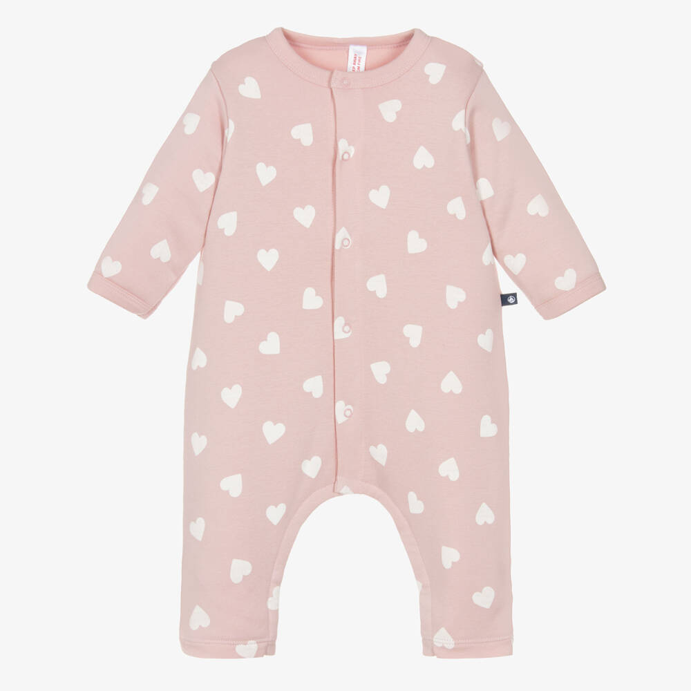Petit Bateau-Baby Girls Pink Heart Print Cotton Romper | Childrensalon Outlet