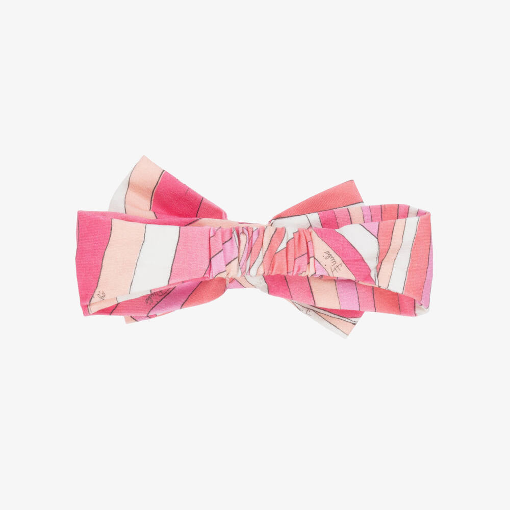 PUCCI-Baby Girls Pink Iride Print Cotton Bow Headband | Childrensalon Outlet