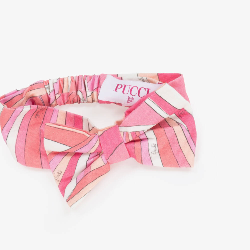 PUCCI-Baby Girls Pink Iride Print Cotton Bow Headband | Childrensalon Outlet