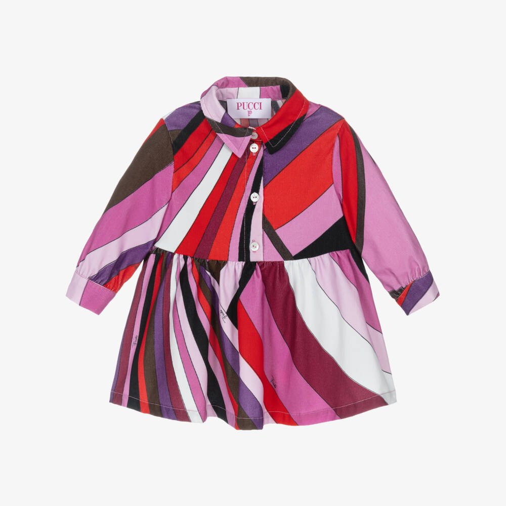 PUCCI-Baby Girls Pink Iride Print Needlecord Dress | Childrensalon Outlet