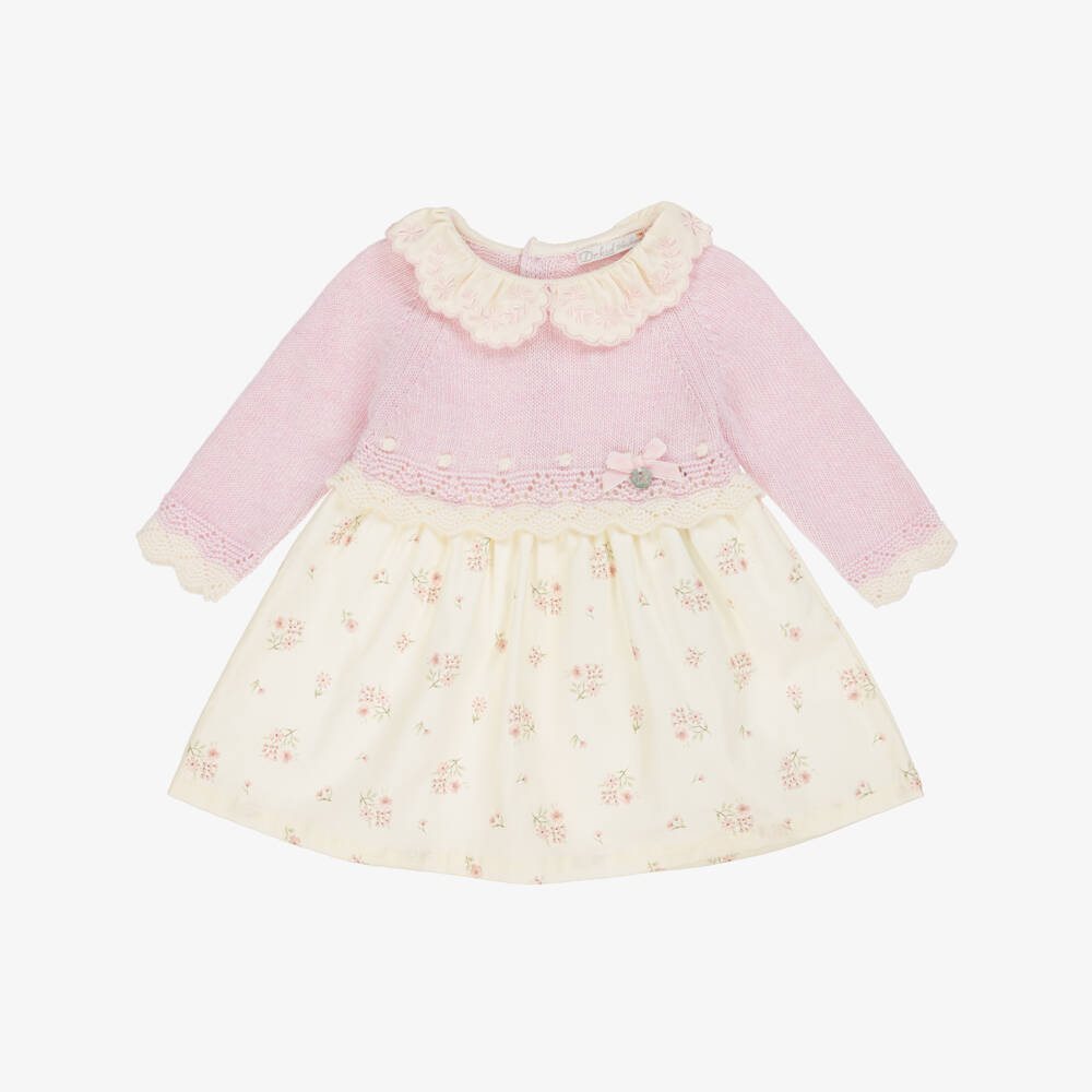 Dr. Kid-Платье вязаное кремово-пурпурное с цветочным узором для девочек | Childrensalon Outlet