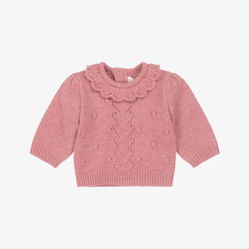 Mayoral Newborn-Baby Girls Pink Knit Sweater with Scalloped Collar  | Childrensalon Outlet