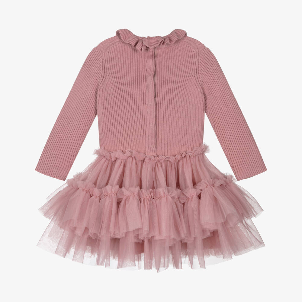 Angel's Face-Baby Girls Pink Knitted Cotton & Tulle Dress | Childrensalon Outlet