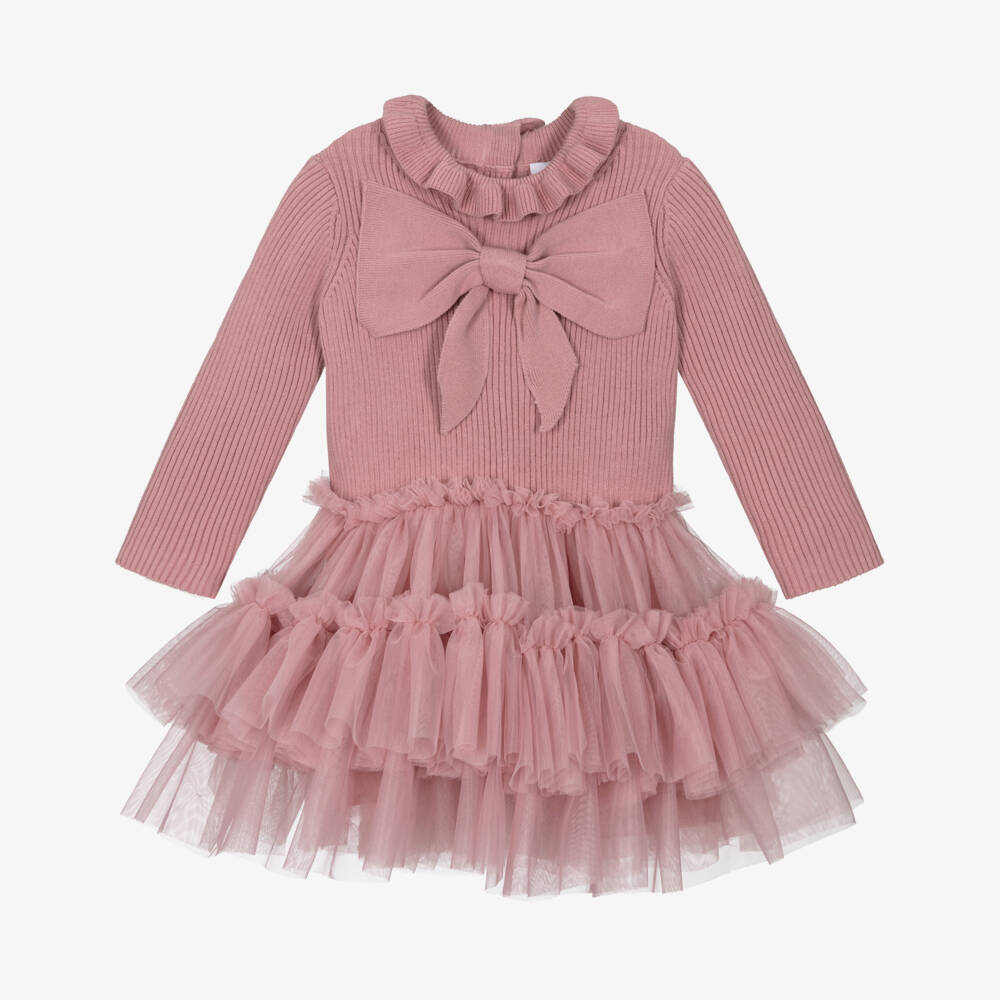 Angel's Face-Baby Girls Pink Knitted Cotton & Tulle Dress | Childrensalon Outlet