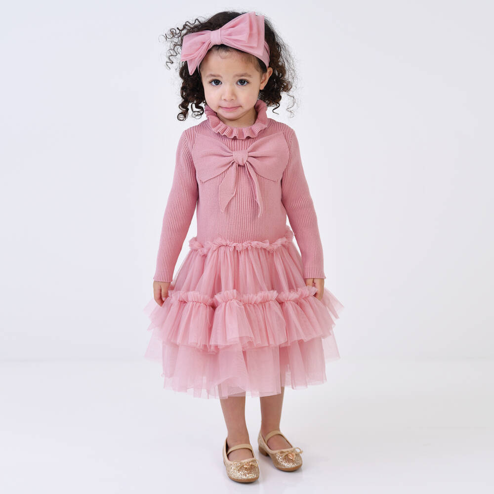 Angel's Face-Baby Girls Pink Knitted Cotton & Tulle Dress | Childrensalon Outlet