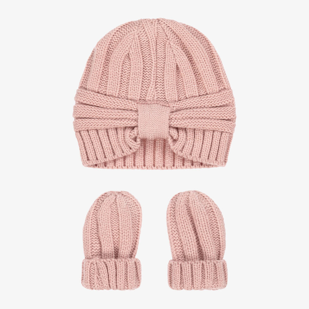 Mayoral Newborn-Baby Girls Pink Knitted Hat & Mittens Set | Childrensalon Outlet