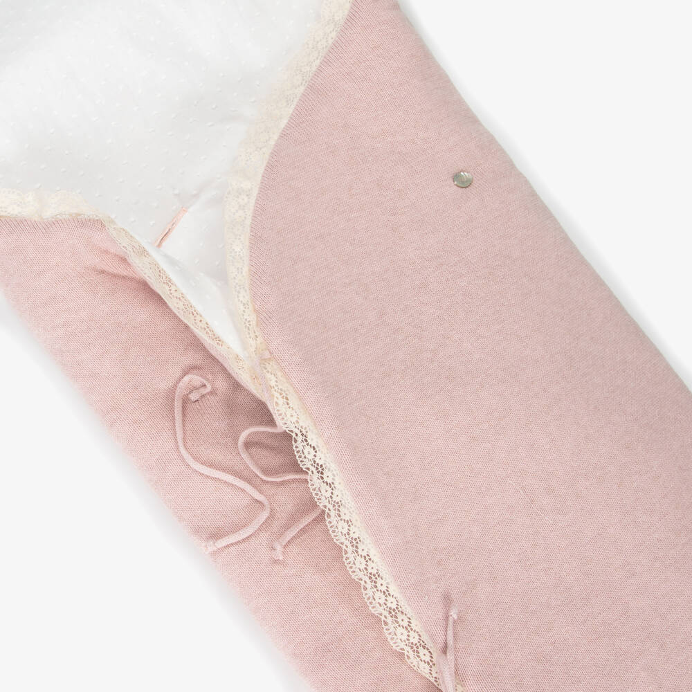 PAZ Rodríguez-Baby Girls Pink Knitted Nest With Lace Trims (68cm) | Childrensalon Outlet