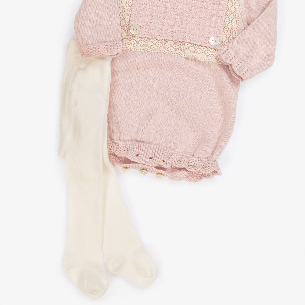 PAZ Rodríguez-Baby Girls Pink Knitted Shortie & Tights Set | Childrensalon Outlet