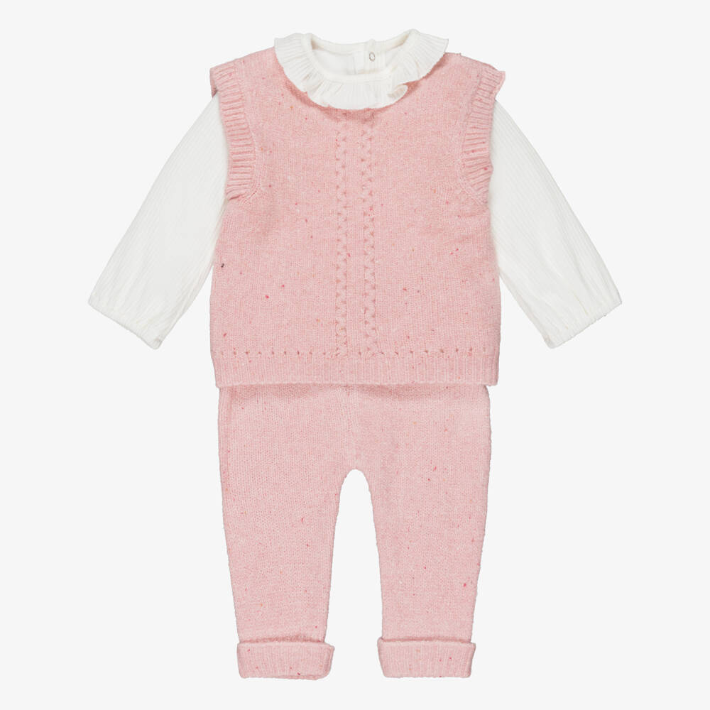 Mayoral Newborn-Baby Girls Pink Knitted Slip-Over & Trouser Set | Childrensalon Outlet
