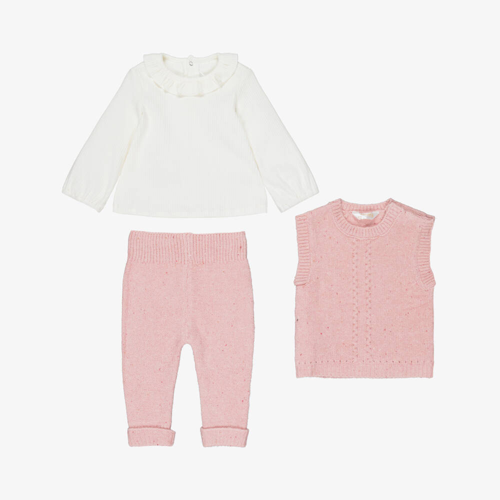 Mayoral Newborn-Baby Girls Pink Knitted Slip-Over & Trouser Set | Childrensalon Outlet