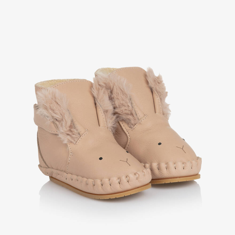 Donsje-Baby Girls Pink Leather Bunny Pre-Walker Boots | Childrensalon Outlet