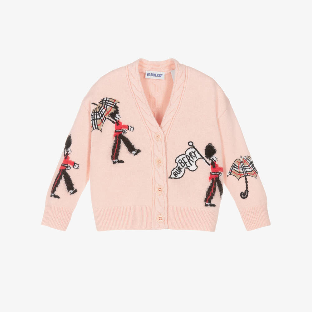Burberry-Baby Girls Pink Marching Guards Wool Knit Cardigan | Childrensalon Outlet