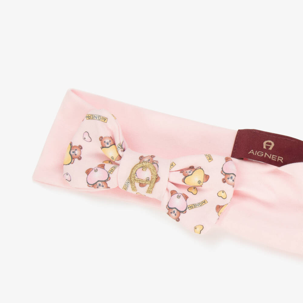 AIGNER-Baby Girls Pink Pima Cotton Teddy Bears Headband | Childrensalon Outlet