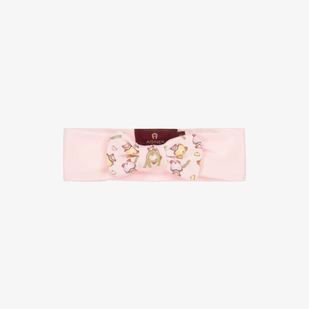 AIGNER-Baby Girls Pink Pima Cotton Teddy Bears Headband | Childrensalon Outlet