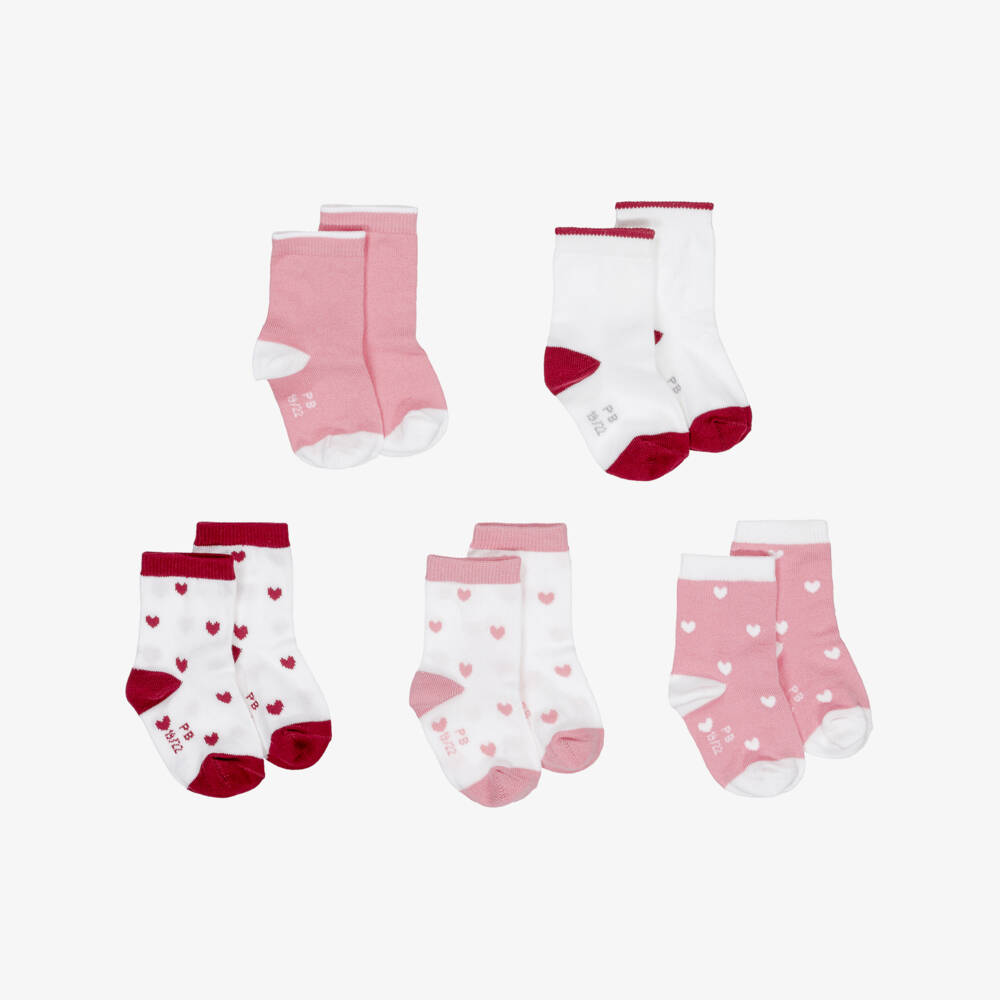 Petit Bateau-Baby Girls Pink, Red & White Heart Socks (5 Pack) | Childrensalon Outlet