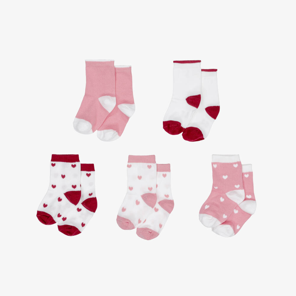 Petit Bateau-Baby Girls Pink, Red & White Heart Socks (5 Pack) | Childrensalon Outlet