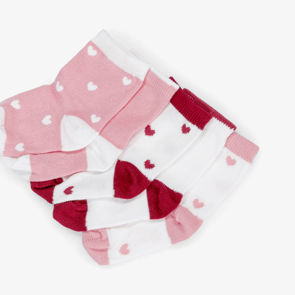 Petit Bateau-Baby Girls Pink, Red & White Heart Socks (5 Pack) | Childrensalon Outlet