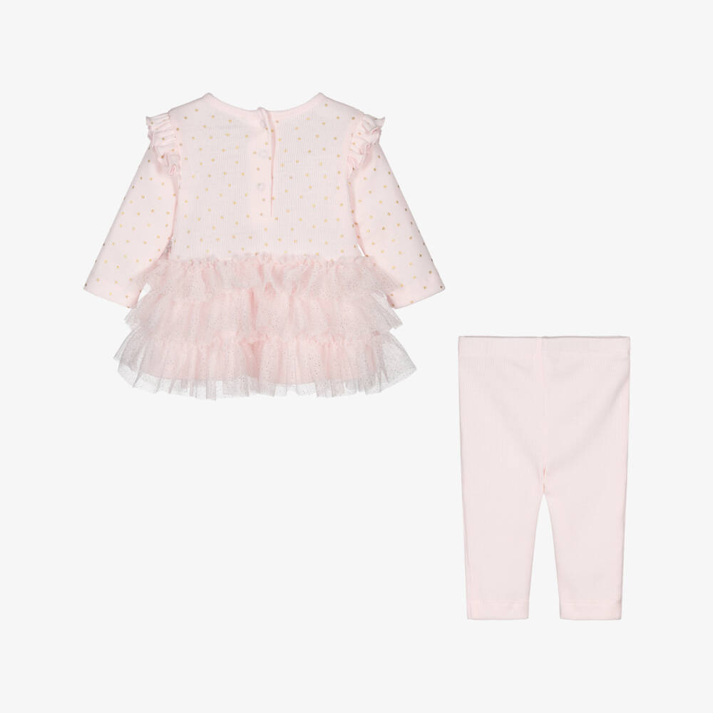 Little Me-Baby Girls Pink Ribbed Cotton & Tulle Dress Set | Childrensalon Outlet