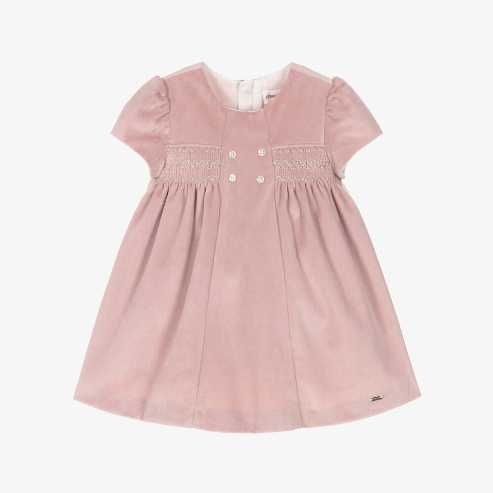 Mayoral Для новорожденных-Baby Girls Pink Smocked Velvet Dress | Childrensalon Outlet