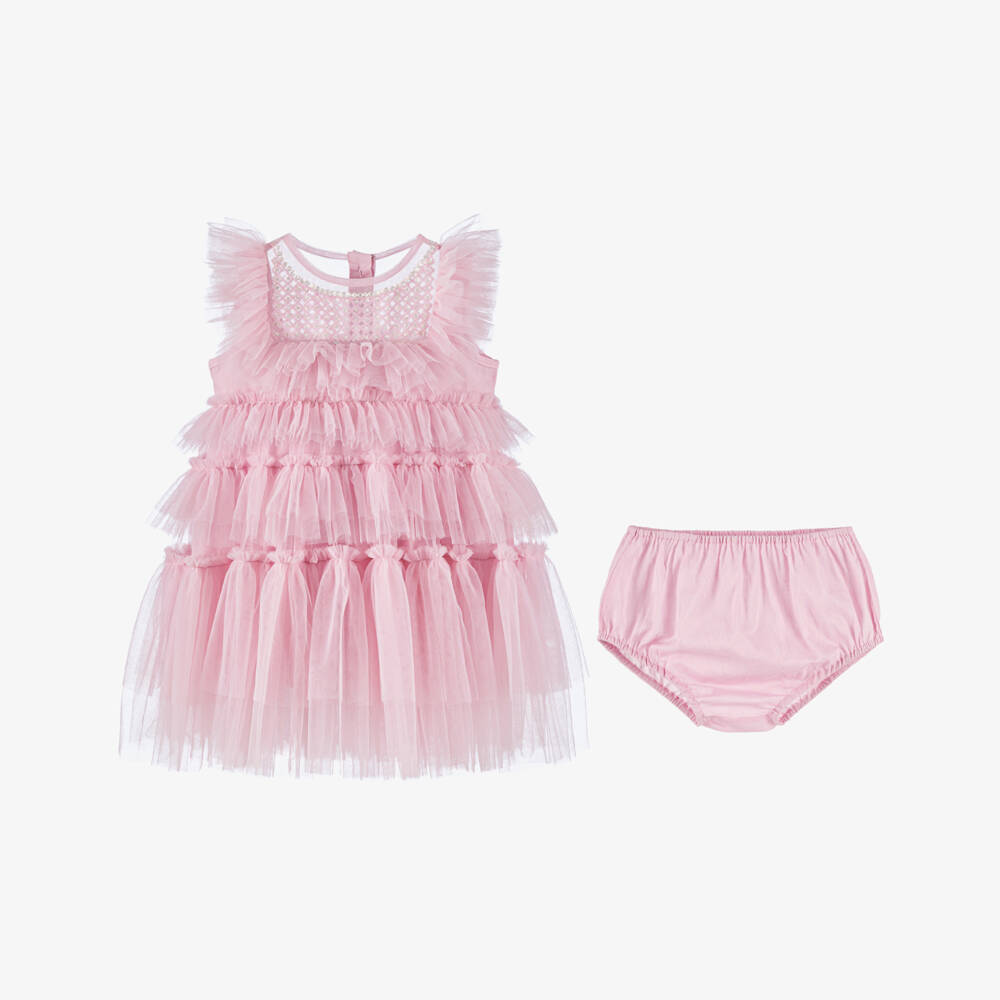 Tutu du Monde-Baby Girls Pink Tiered Tulle Dress with Sequinned Bodice | Childrensalon Outlet