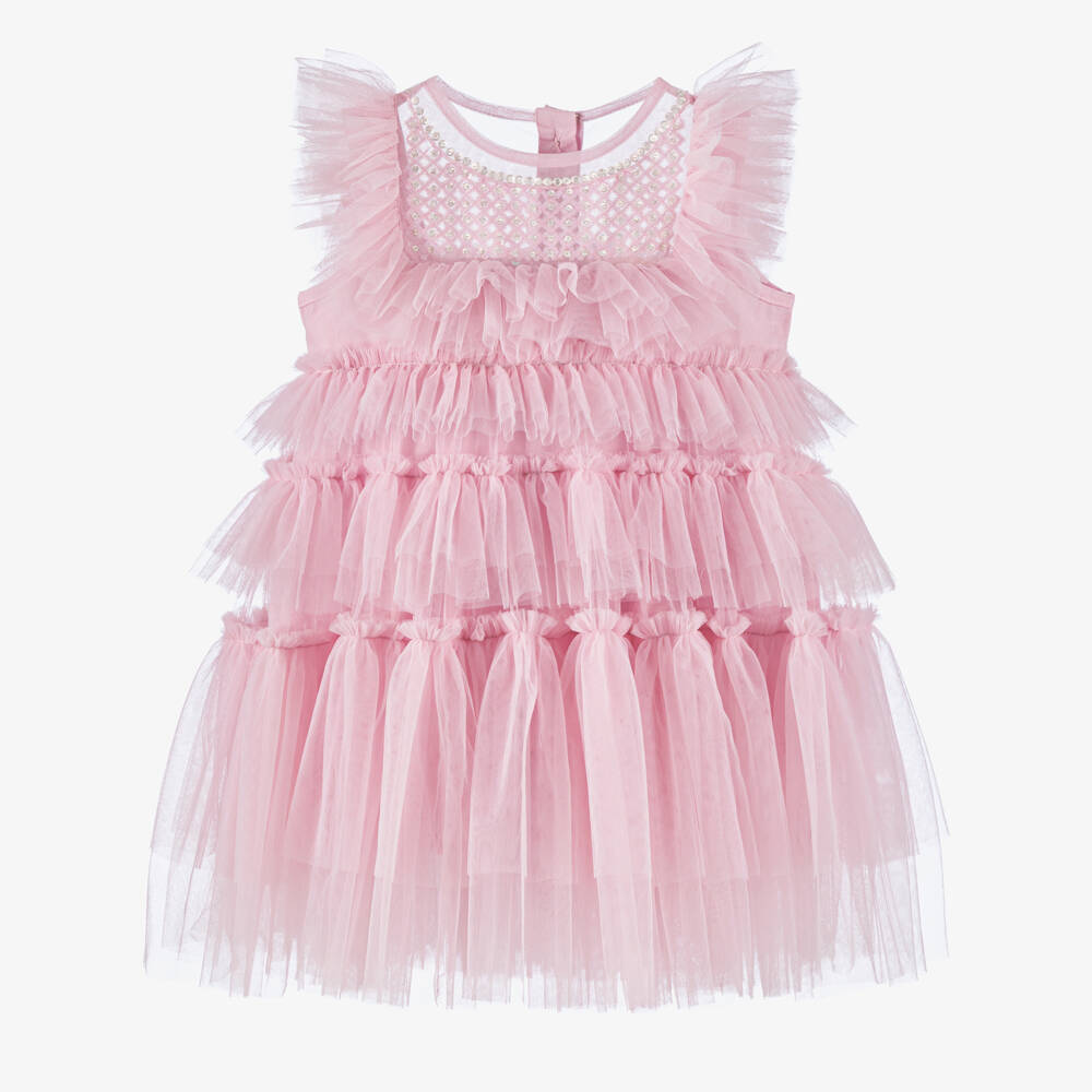 Tutu du Monde-Baby Girls Pink Tiered Tulle Dress with Sequinned Bodice | Childrensalon Outlet