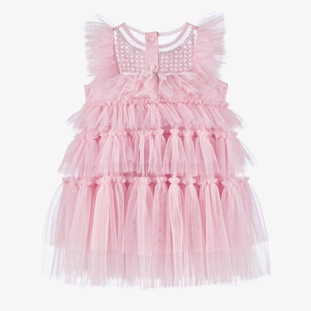 Tutu du Monde-Baby Girls Pink Tiered Tulle Dress with Sequinned Bodice | Childrensalon Outlet