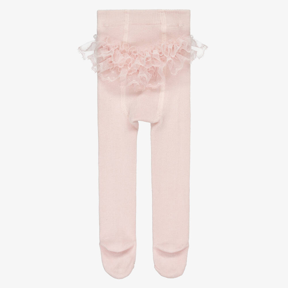 Mayoral Newborn-Baby Girls Pink Tights with Lace Trim | Childrensalon Outlet
