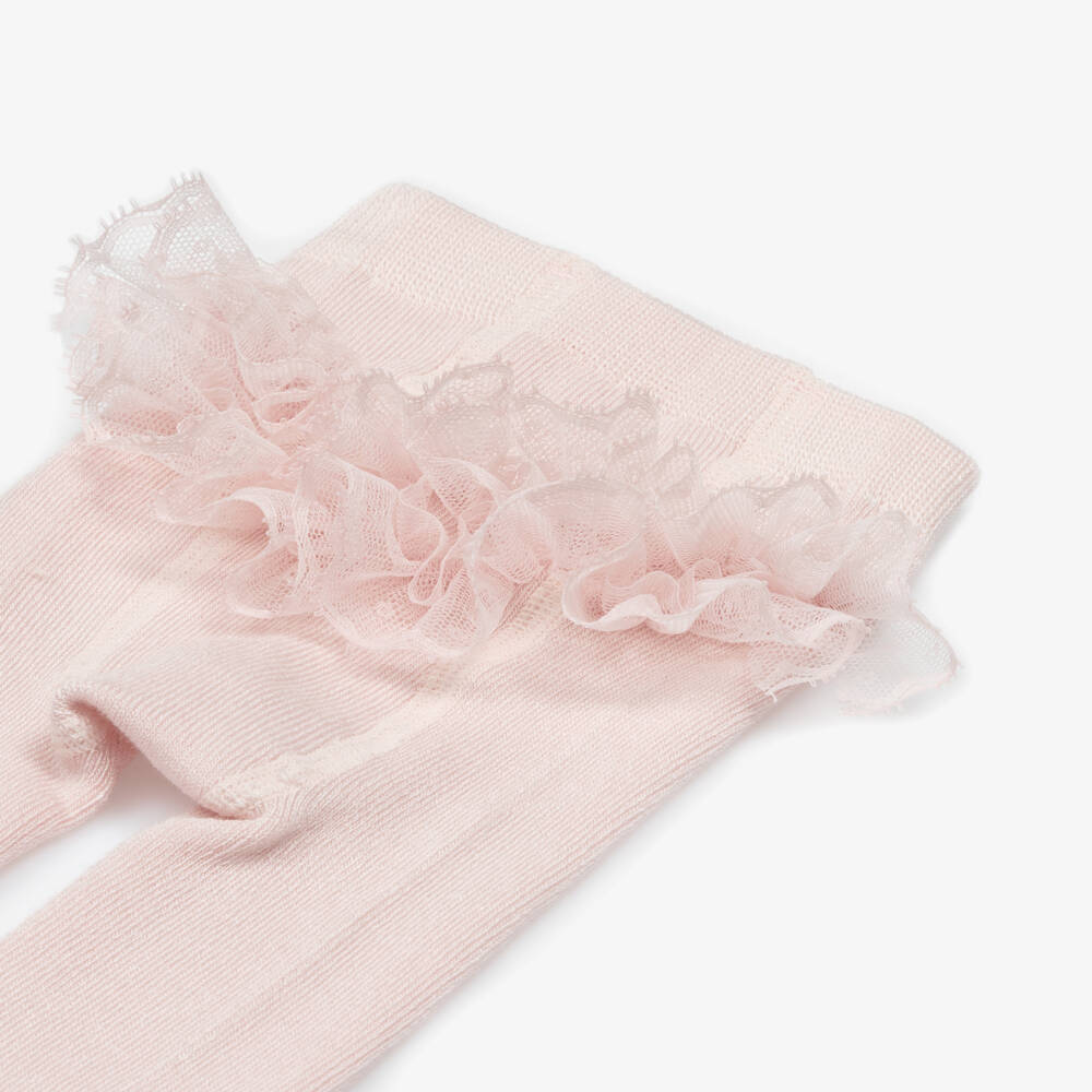 Mayoral Newborn-Baby Girls Pink Tights with Lace Trim | Childrensalon Outlet