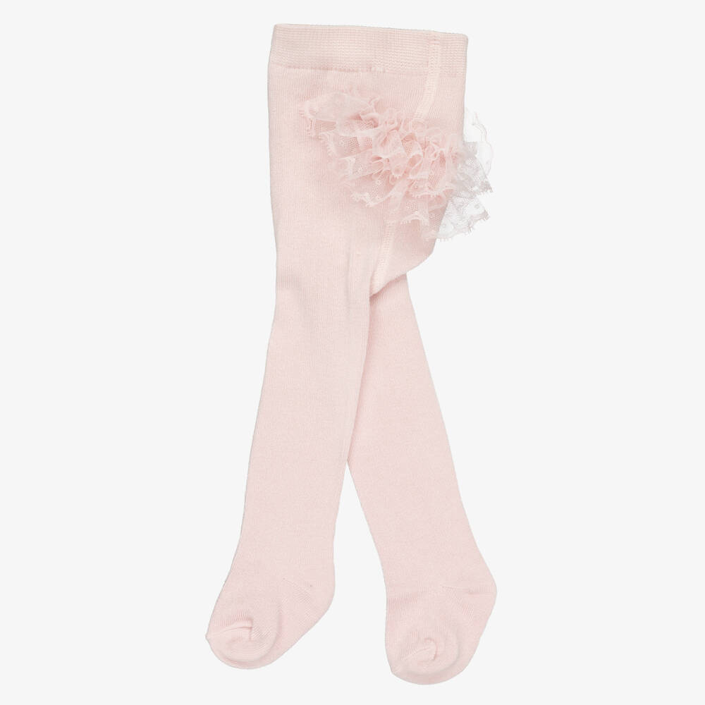 Mayoral Newborn-Baby Girls Pink Tights with Lace Trim | Childrensalon Outlet