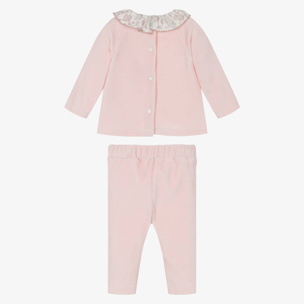 Patachou-Baby Girls Pink Velour Trouser Set with Duck Motif | Childrensalon Outlet