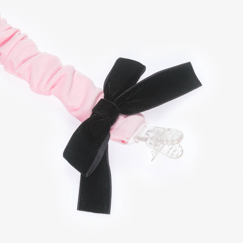 Phi Clothing-Baby Girls Pink Velvet Dummy Clip with Black Bow | Childrensalon Outlet