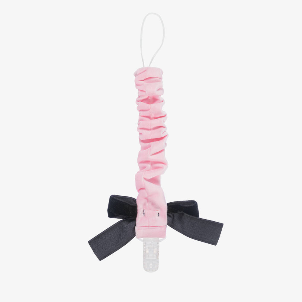 Phi Clothing-Baby Girls Pink Velvet Dummy Clip with Black Bow | Childrensalon Outlet