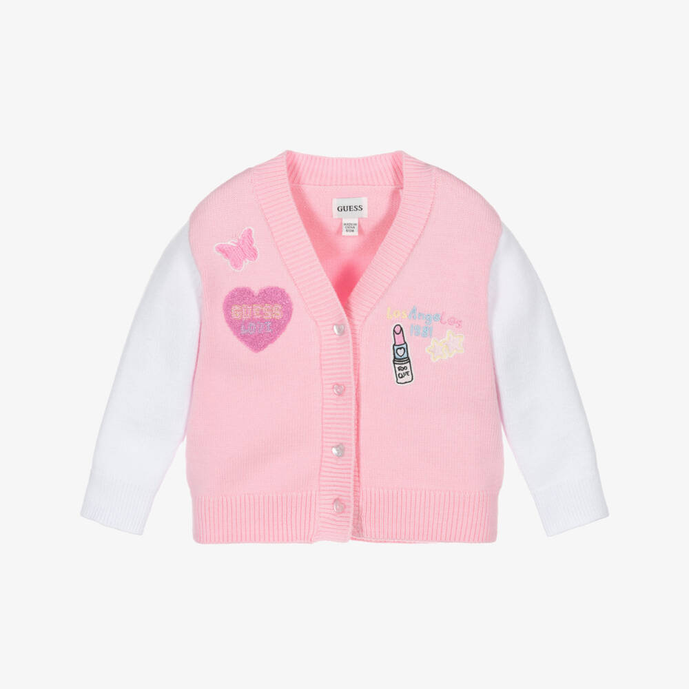 Guess-Baby Girls Pink & White Appliqué Cardigan | Childrensalon Outlet