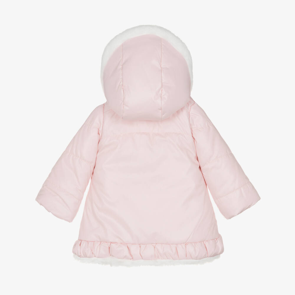 Mayoral Newborn-Baby Girls Pink & White Plush Reversible Coat | Childrensalon Outlet