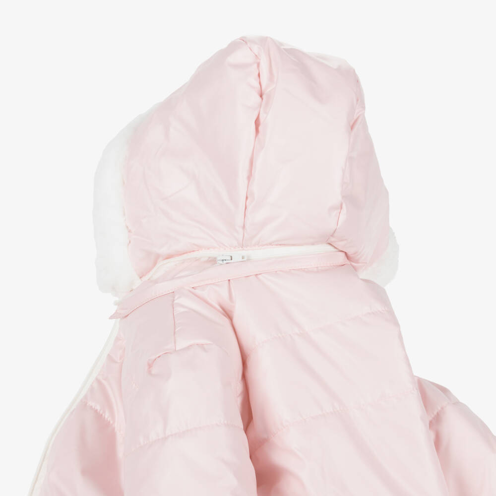 Mayoral Newborn-Baby Girls Pink & White Plush Reversible Coat | Childrensalon Outlet