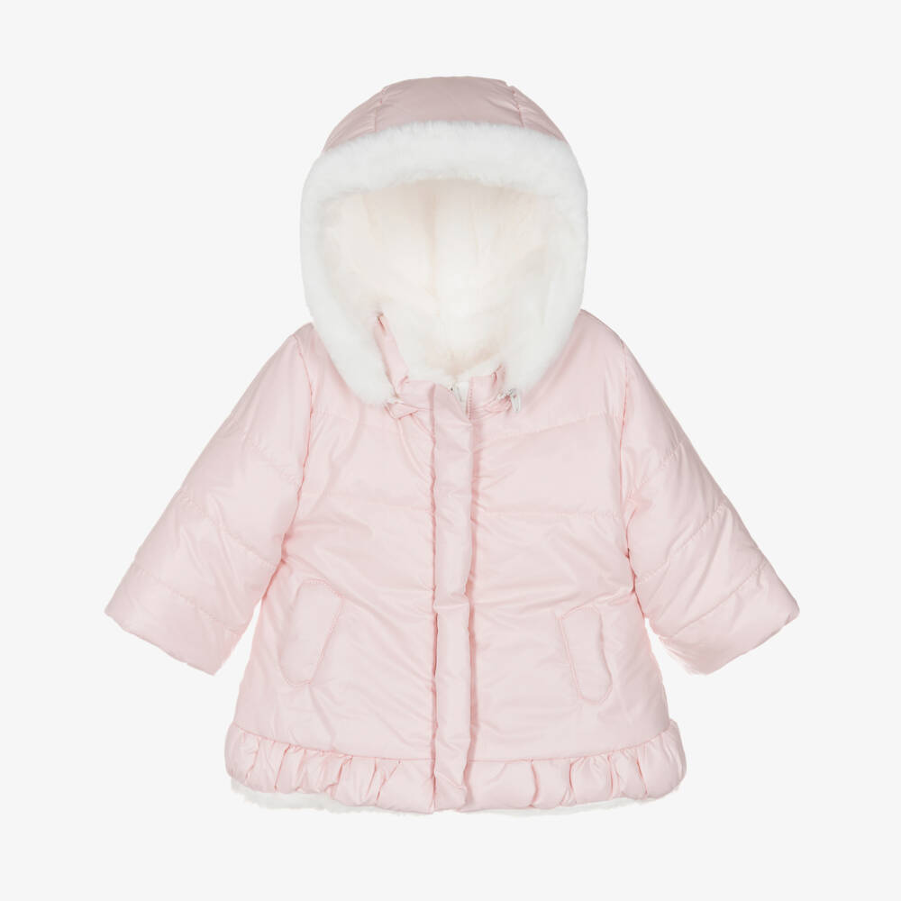 Mayoral Newborn-Baby Girls Pink & White Plush Reversible Coat | Childrensalon Outlet