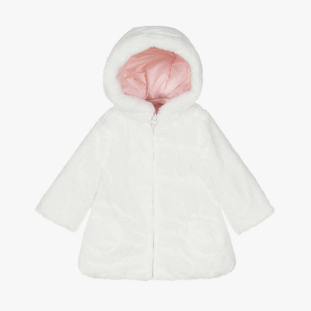 Mayoral Newborn-Baby Girls Pink & White Plush Reversible Coat | Childrensalon Outlet