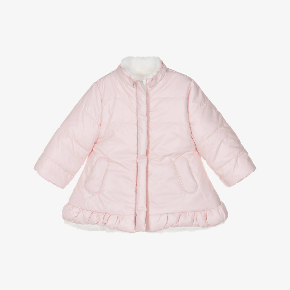 Mayoral Newborn-Baby Girls Pink & White Plush Reversible Coat | Childrensalon Outlet