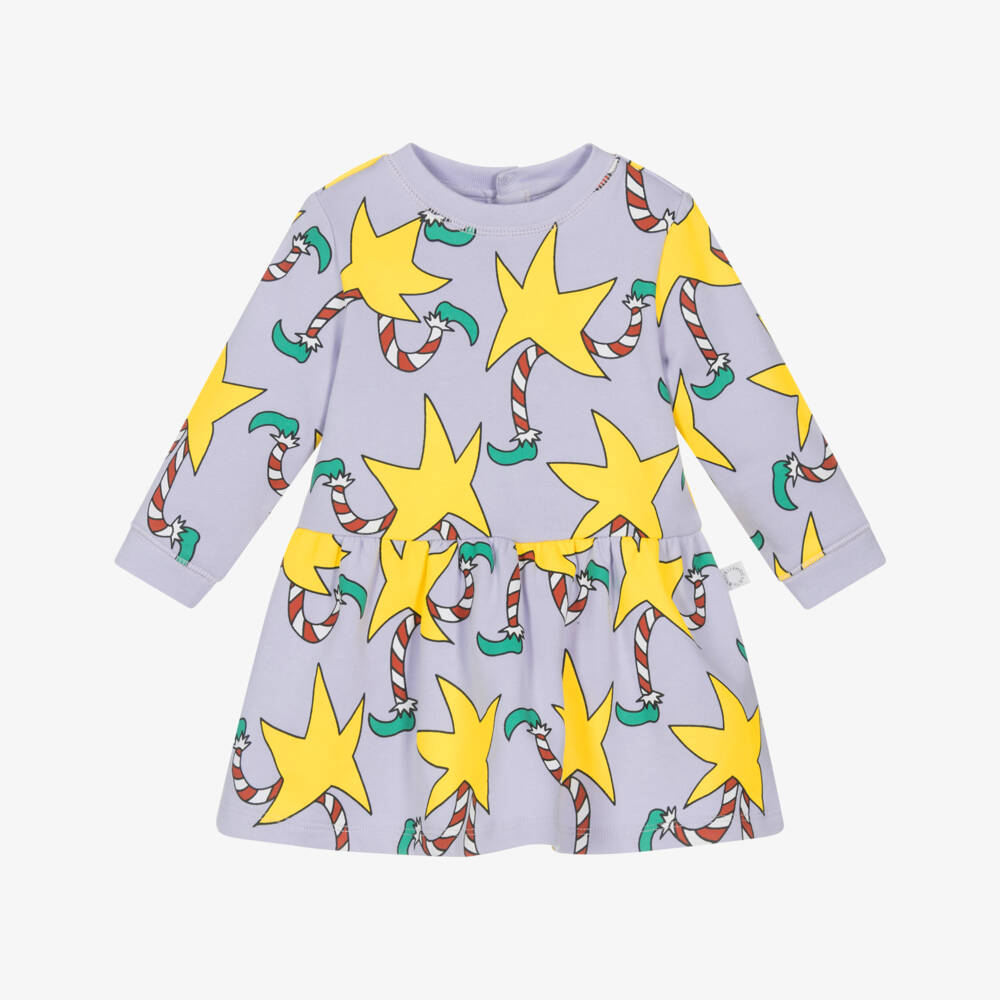 Stella McCartney Kids-Baby Girls Purple & Yellow Star Print Cotton Dress | Childrensalon Outlet