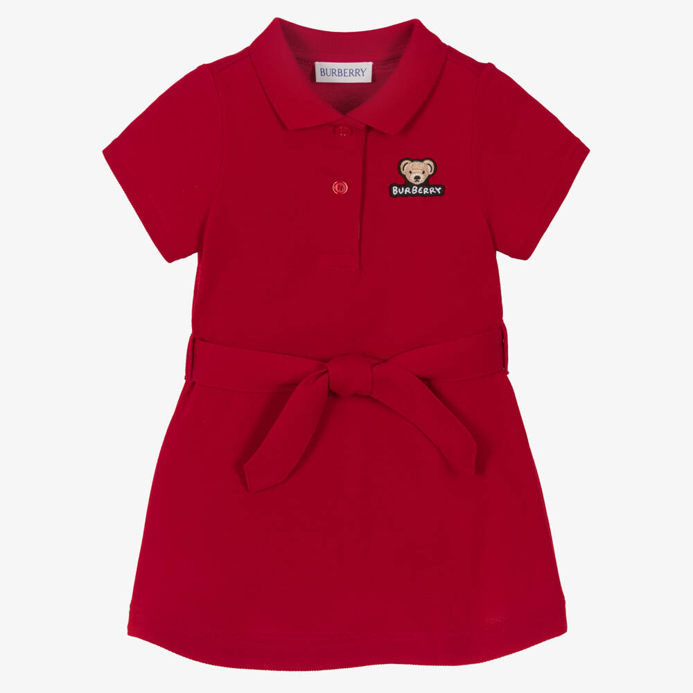 Burberry-Baby Girls Red Belted Cotton Polo Dress | Childrensalon Outlet